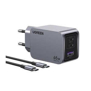 Incarcator rapid retea UGREEN Nexode Pro 65W 3-Port GaN Fast Charger Set EU + Cablu USB-C, 2x USB-C, 1x USB-A, Negru – ofertă, preț și specificații