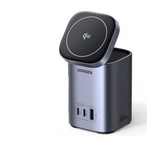Statie de incarcare 4 in 1 UGREEN 65W 4-in-1 GaN Desktop Fast Charger X555, 2 x USB C, 1 X USB A,  Gri – ofertă, preț și specificații